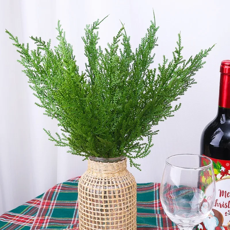 Branches de pin artificielles en flocons de neige, fausses plantes vertes de Noël, feuilles de pin, guirlande DIY, décorations d'arbre de Noël, décoration de fête du Nouvel An_voghion.com