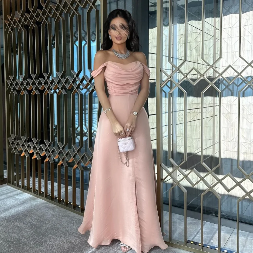 

Organza Draped Pleat Ruched Engagement A-line Off-the-shoulder Bespoke Occasion Gown Long Dresses