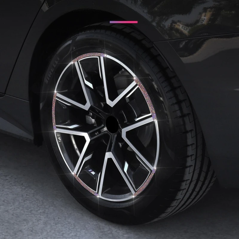 20Pcs 다이아몬드 크리스탈 자동차 타이어 림 스티커 자동 장식 스티커 안전 경고 스트라이프 휠 허브 여성을위한 자동차 액세서리