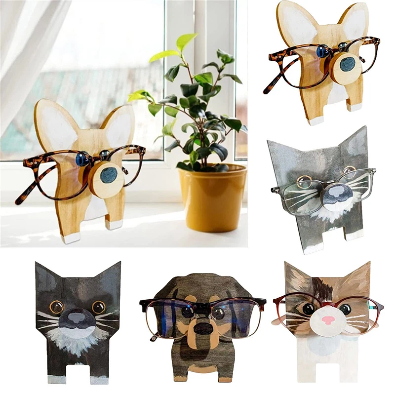 

3D Animal Puppy Eyeglasses Rack Wooden Carving Sunglasses Display Stand Supplies Christmas Gift Cute Pet Wooden Decoration