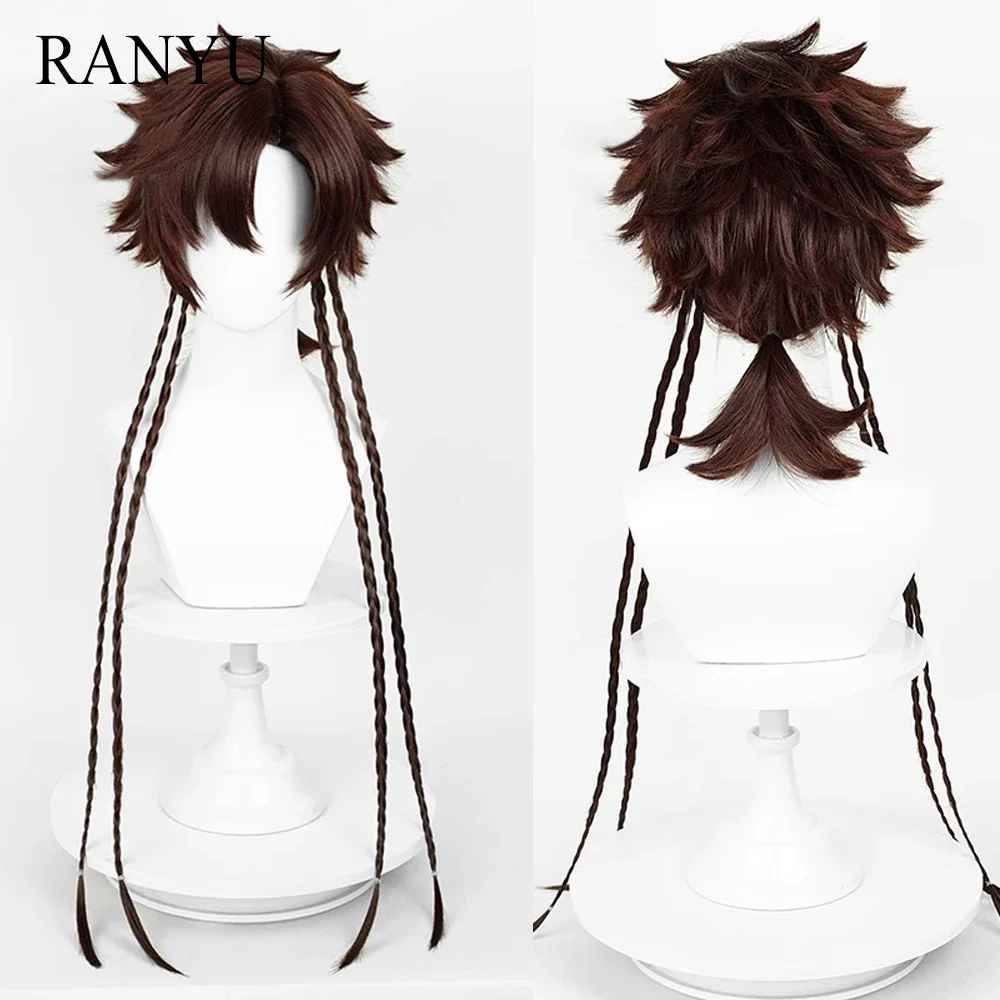 

RANYU Men Brown Long Short Straight Wig Mullet Jellyfish Head Synthetic Anime Cosplay Hair Wig For Daily Party