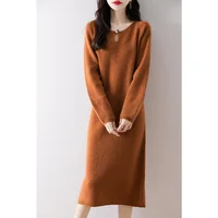 Casual Women's Dresses On Offer Clearance Free Shipping 100% Wool Knitted Jumpers 2024 Autunmn/Winter Loose Dress Long Pullovers 5