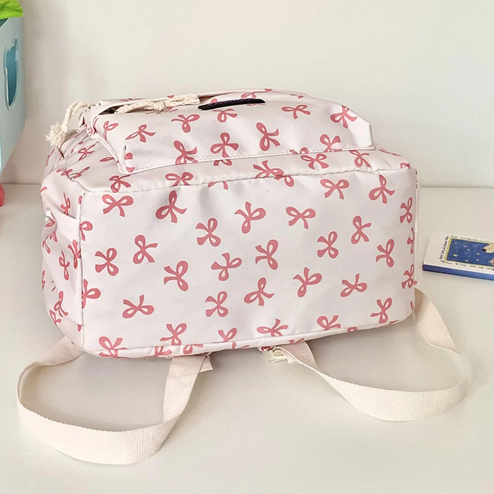 Bow Print Bookbag Preppy Travel Daypack Middle School Bag for Teen Girls