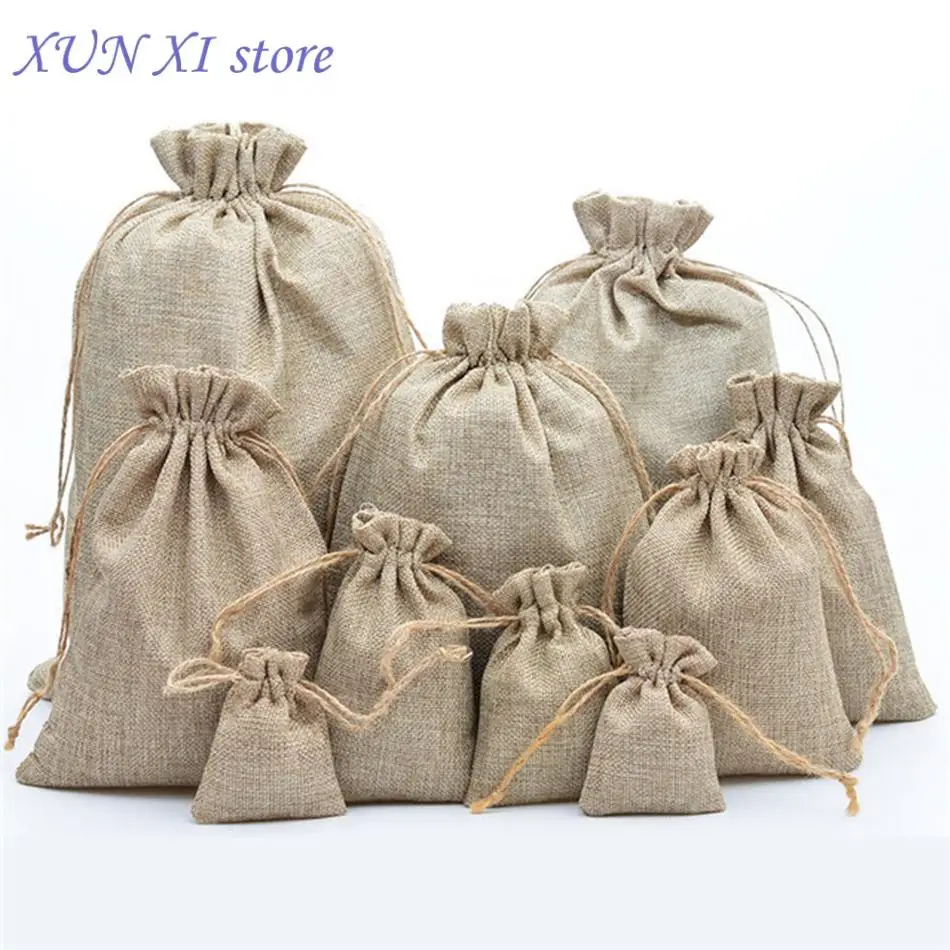 

New 10PCS Burlap Gift Storage Bag with Hemp Rope,Wedding Party Craft Packing,Favor Jewelry Pouches with Drawstring for Christmas
