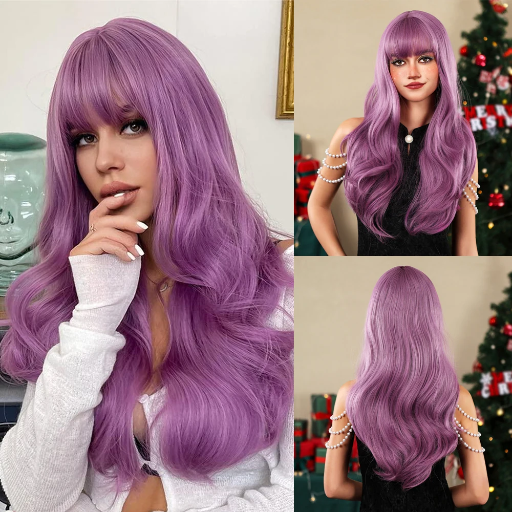 Long Wavy Wigs with Bangs synthetic wig for Women Natural Looking for Lolita Party Heat Resistant