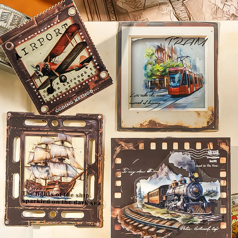 4롤 빈티지 여행 와시 테이프, 다용도 다중 장면 장식, 저널링을 위한 레트로 스토리텔링 테이프, 선물용으로 이상적