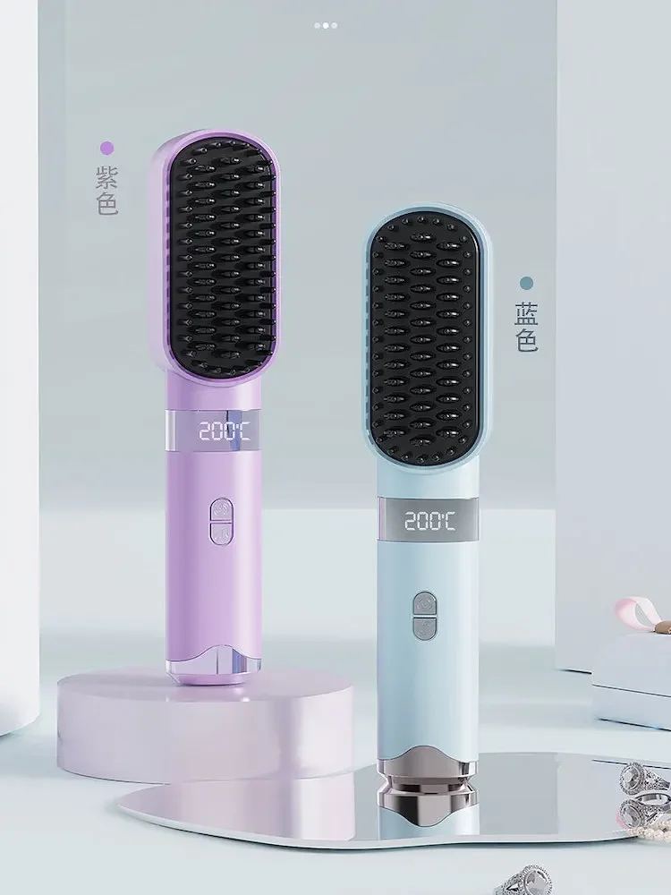 Wireless ionic hair brush Portable hair straightener Smart Hair Brushes straightening hot brush Straight and curly 2 in 1