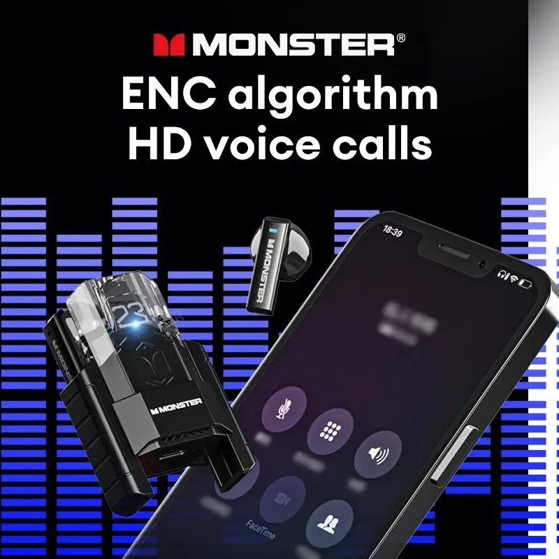 Monster XKT23 무선 블루투스 5.4 헤드폰, 로봇 디자인, TWS HD 음성 이어폰, HIFI 스테레오 헤드셋, 듀얼 씬 모드 이어버드