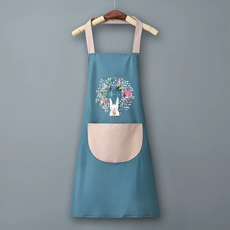 Kitchen Apron 1 fashionable pattern waterproof apron with pocket adjustable neck circumference kitchen waterproof and stain resistant