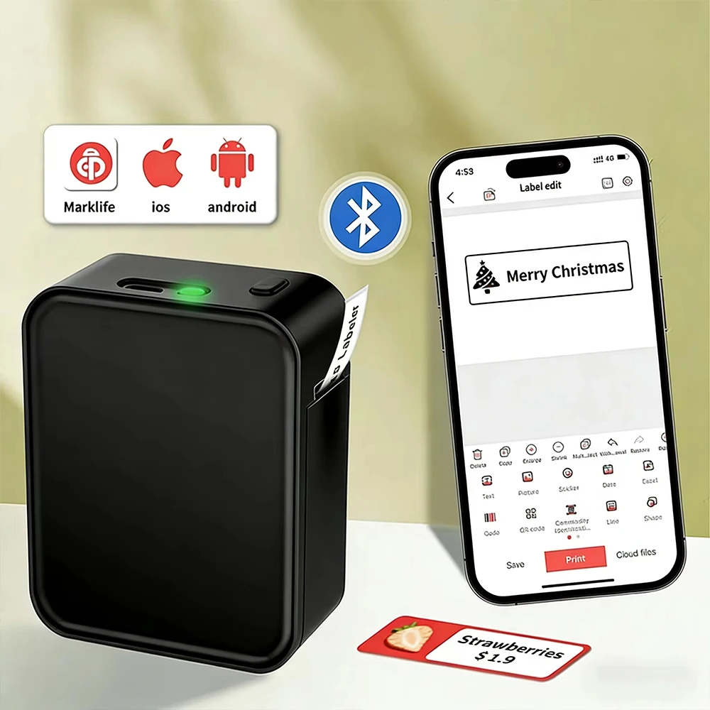 Marklife P15 미니 휴대용 열전사 라벨 메이커 무선 블루투스 Niimbot D11 D110과 유사한 접착 스티커 프린터 잉크리스