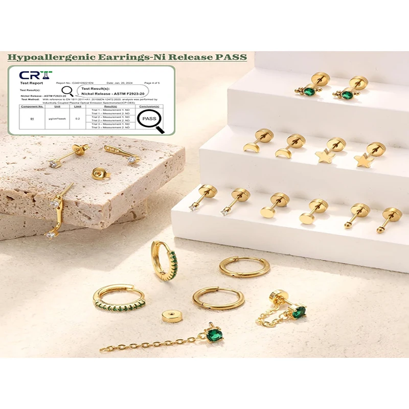 Stud Earrings for Women 2Pcs Stainless Steel Flat Back