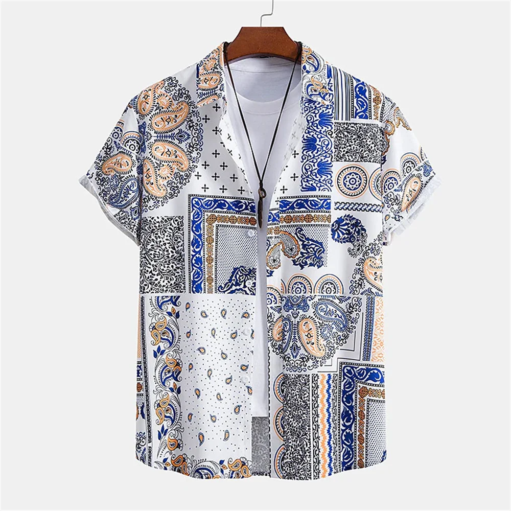 

Vintage Shirt For Men 3d Splicing Totem Print Short Sleeve Street Causul Men’S Clothing Oversized-Shirt Tee Top Daily Sweatshirt