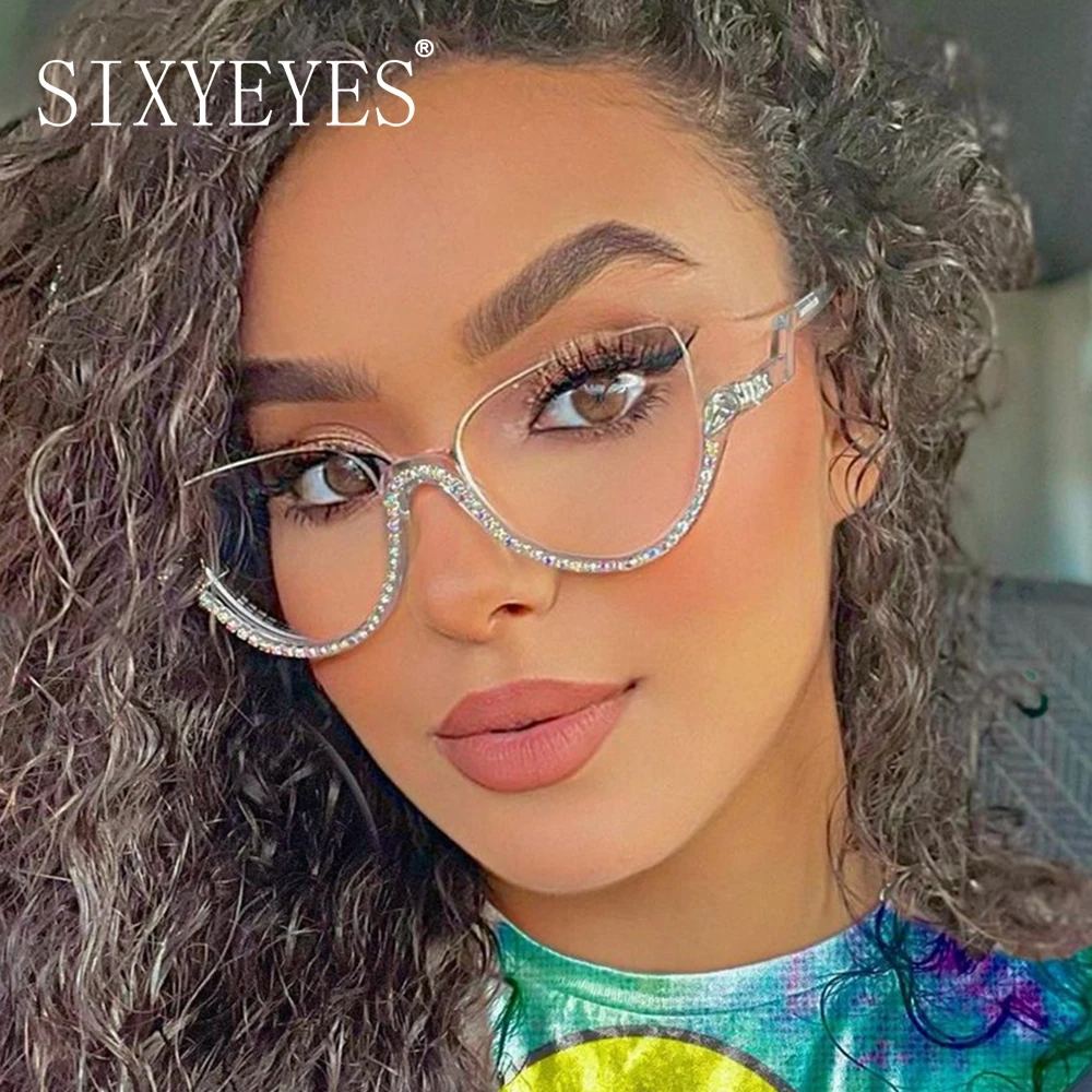 Women Diamond Cat Eye Sunglasses Semi-Rimless Sun Glasses Crystal Frame Rhinestone Eyewear fashion sunglasses women glasses