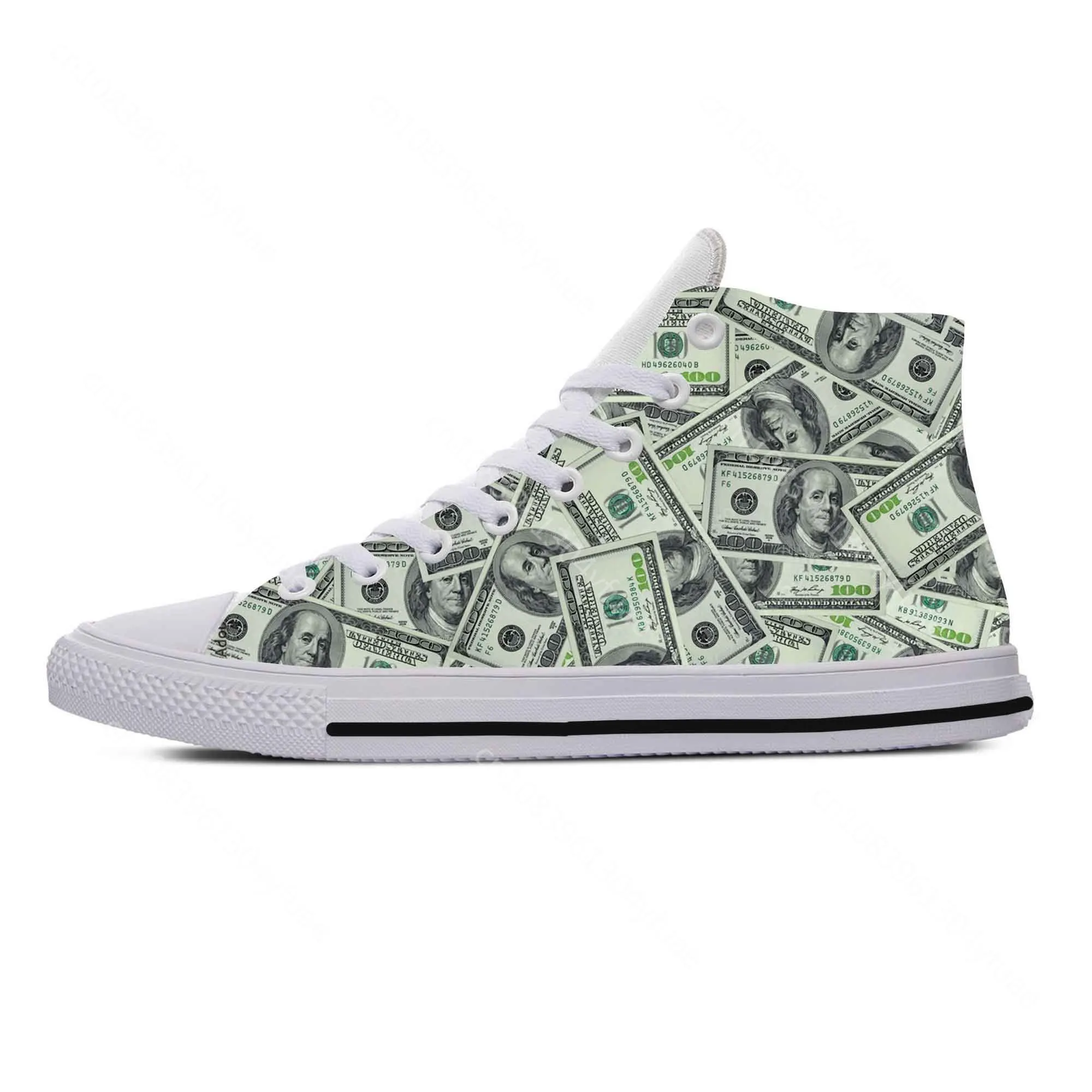 Gothic Dollar Money Pattern Funny Fashion Popular Casual Cloth Shoes High Top Comfortable Breathable 3D Print Men Women Sneakers 4