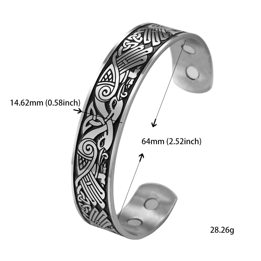 VASSAGO Vintage Viking Celtic Amulet Bracelet Stainless Steel The Nordic Odin Crow Cuff Bracelet for Men Raven Totem Nordic Gift 6