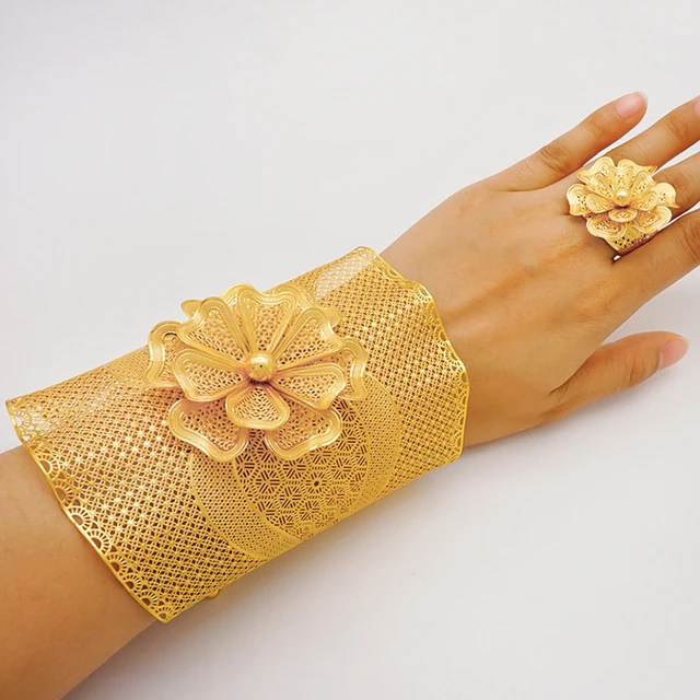 22k Gold Bracelet With Attached Ring Gold Color Bangles Ring