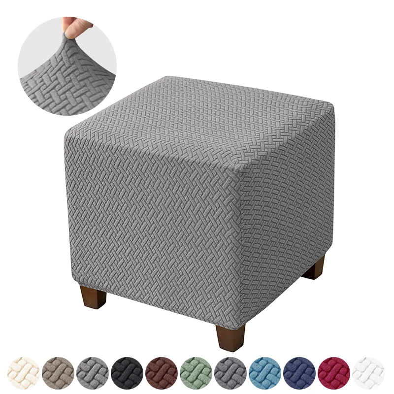 Elastic Jacquard Ottoman Stool Cover Stretch Spandex Square Footstool Covers All-inclusive Sofa Footrest Slipcovers Living Room