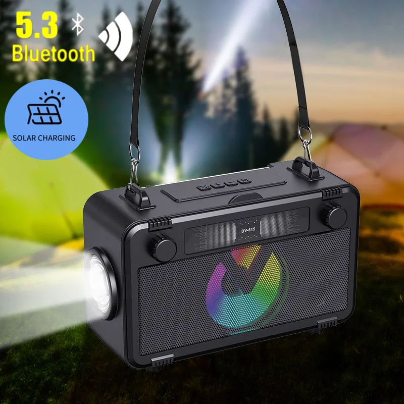 Portable Solar Charging Radio Emergency FM Radios Wireless Bluetooth 5.3 Speaker Soundbar with LED Flashlight TF USB Music Playe
