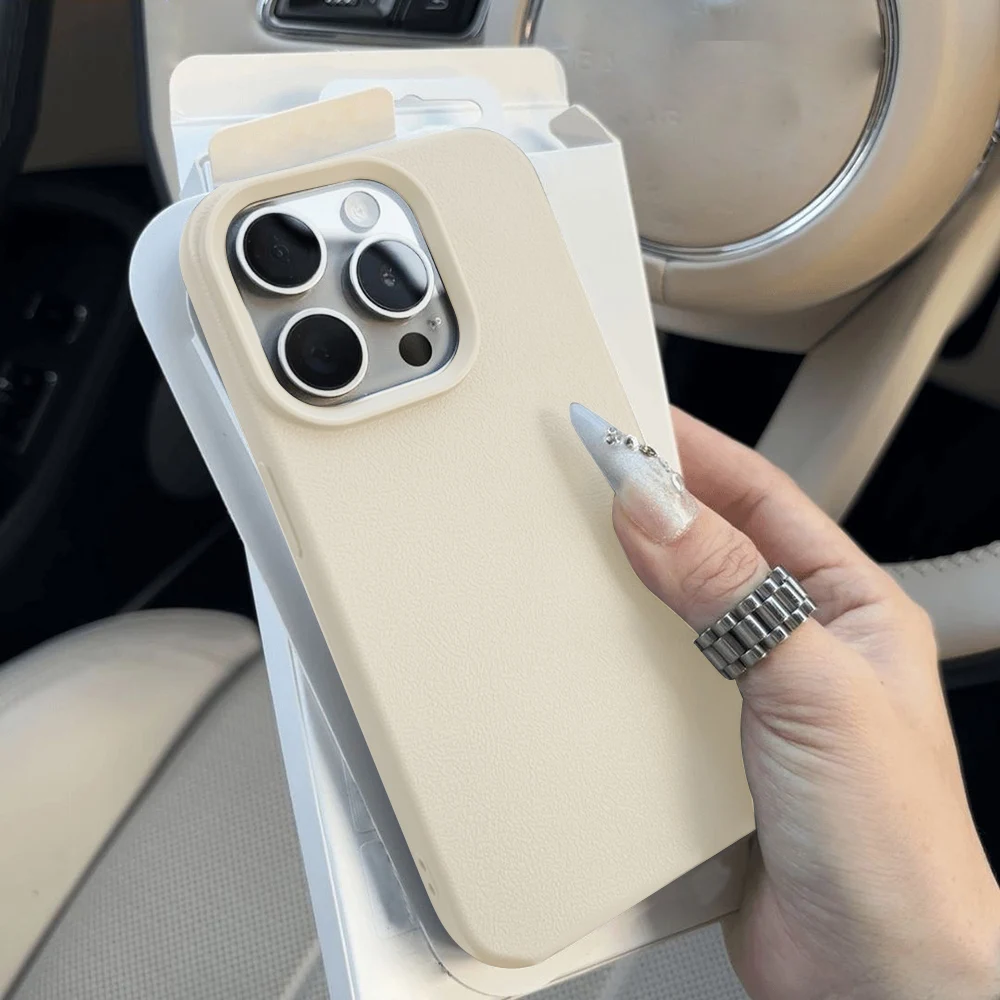 Elegant Leather Candy Lychee Pattern Shockproof Matte Silicone Phone Case