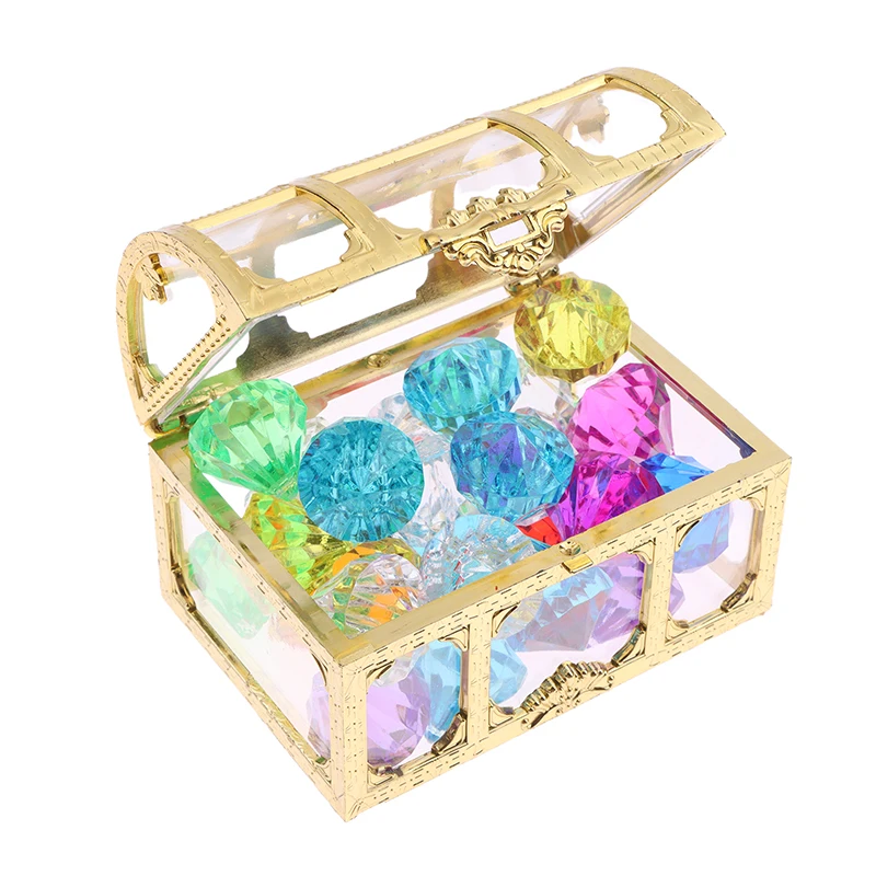 1Set Children Simulation Plastic Crystal Box Treasure Kids Acrylic Colorful Diamond Gems Plastic Large Jewels Toy 2.5cm Diameter 3