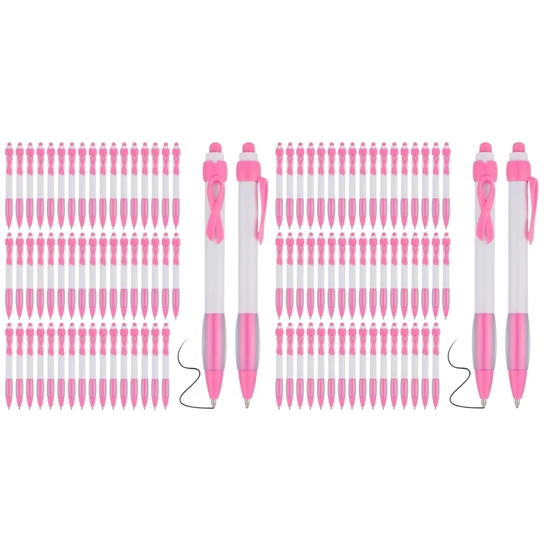 핑크 리본 펜, 검은색 잉크, 개폐식 볼펜, 사무용품, 여성 소녀 선물, 사용하기 쉬움, 100 개