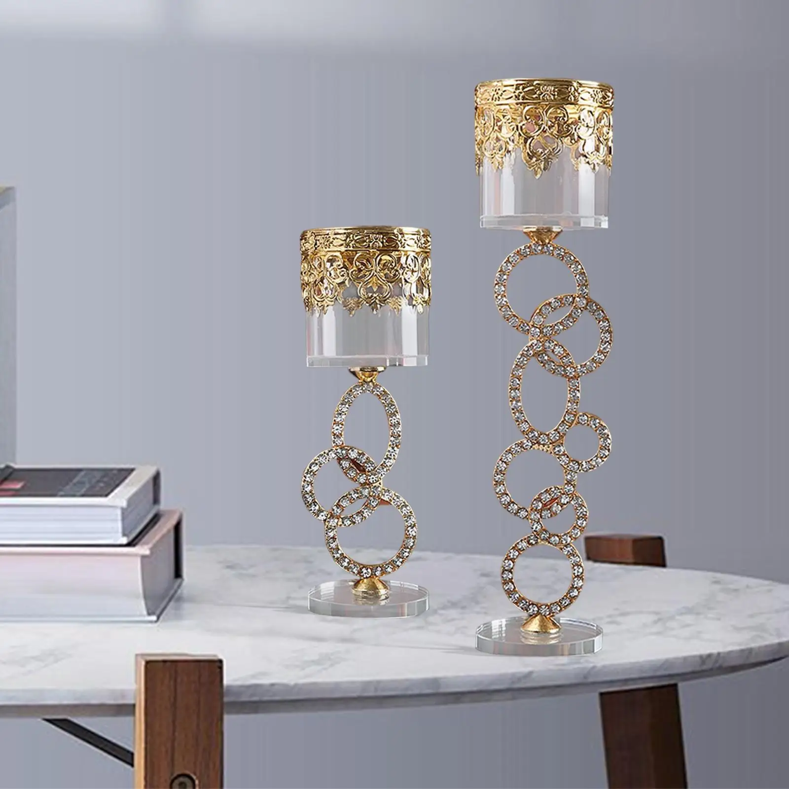 Cylinder Circle Glass Crystal Candlestick Candle Holders Tea Light Holder Candelabra for Home Christmas Table Centerpiece Decor
