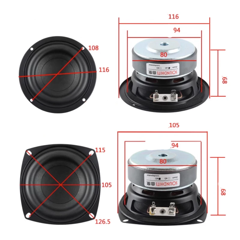 KYYSLB 40~80W 4 Inch Speaker Driver Unit Woofer Subwoofer Bass Hifi Woven Basin Powerful Sound Audio Amplifier LoudSpeaker