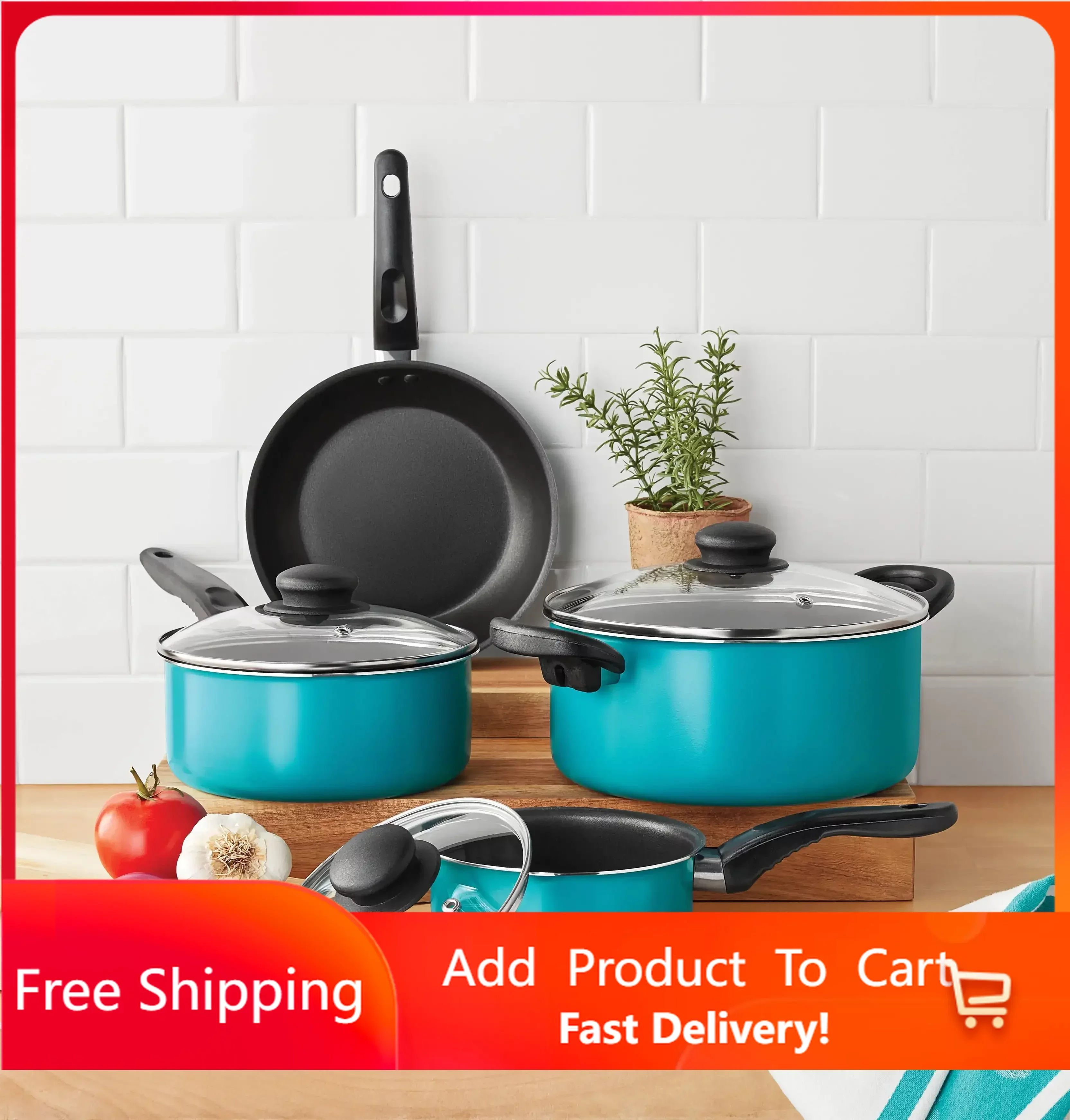 

7 Piece Non-Stick Cookware Set Aluminum Teal Non Stick Cooking Pot Set Free Shipping