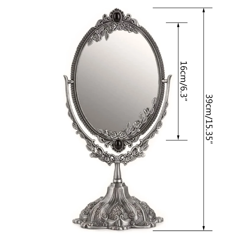 Espejo de maquillaje Vintage, espejo de tocador ovalado de mesa con Base,  espejo elegante decorativo giratorio de doble cara para exhibición de  mostrador Fokelyi ZH-401
