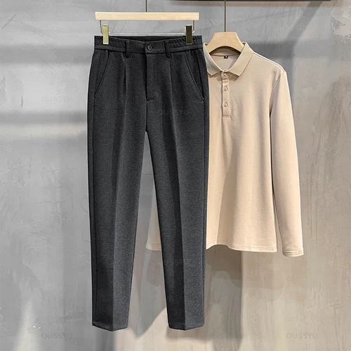 남성용 두꺼운 정장 바지, 캐쥬얼 스트레이트 드레이프, 한국 클래식 패션, 비즈니스 모직 천, 브라운 블랙 포멀 팬츠, 겨울 3