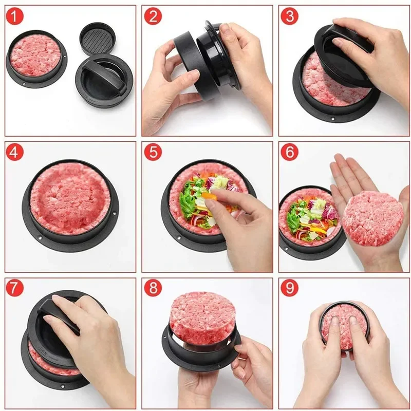 3 in 1 Hamburger Meat Press Machine Non-stick Burger Pattie Press Pork Beef Patty Maker Mold for Stuffed Burgers Kitchen Tools