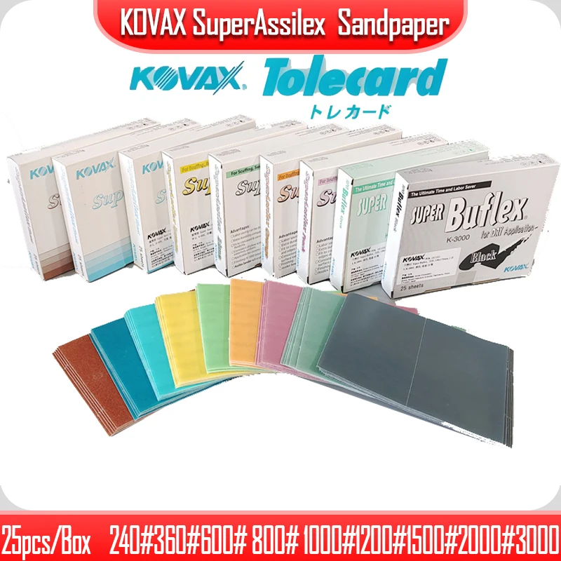 

KOVAX Super Assilex/Япония, 25 шт., прямоугольная шлифовальная бумага для сухой полировки, сверхтонкий лак, абразивная Автомобильная фурнитура для автомобиля