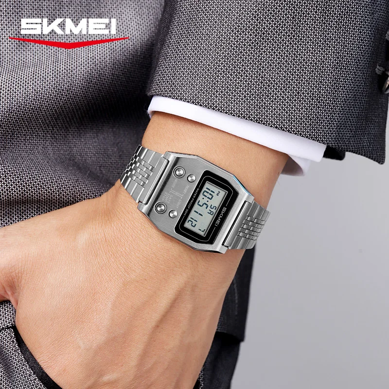 SKMEI 2460 Fashion Male LED Electronic Waterproof Stainless Steel Digital Mens Wristwatches Sport Watch for Men Reloj Hombre view 5