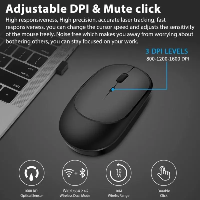 Xiaomi Wireless Mouse Dual Modes Bluetooth5.0-compatible Portable 2.4G USB Transmitter Silent Ergonomic Rechargeable Mouse