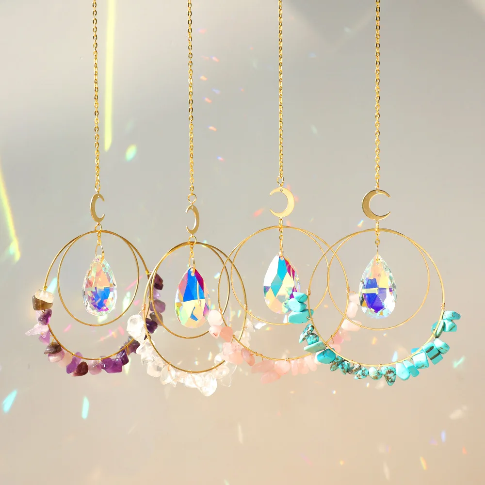 Multicolor Crystal Sun Catcher Wind Chimes Hanging Ornaments Garden Suncatchers Window Light Catcher Outdoor Decors Car Ornament