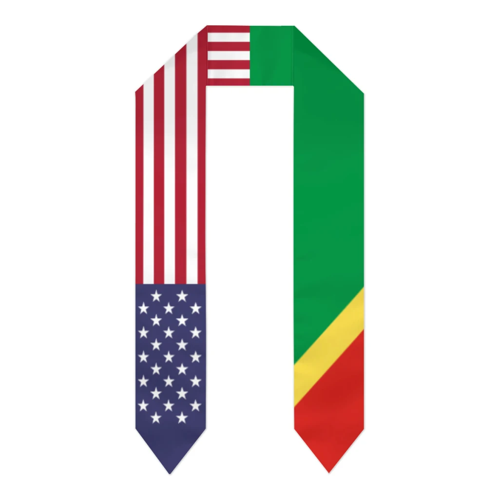 

Graduation Sash Republic of Congo & USA United States Flag Stole Shawls Graduate Wraps Scraf International Student Pride Gifts