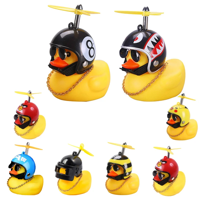 

2 Set Rubber Duck Car Duck Toy Ornaments Yellow Duck Car Bicycle Dashboard Decorations with Propeller Helmet Bike Duck