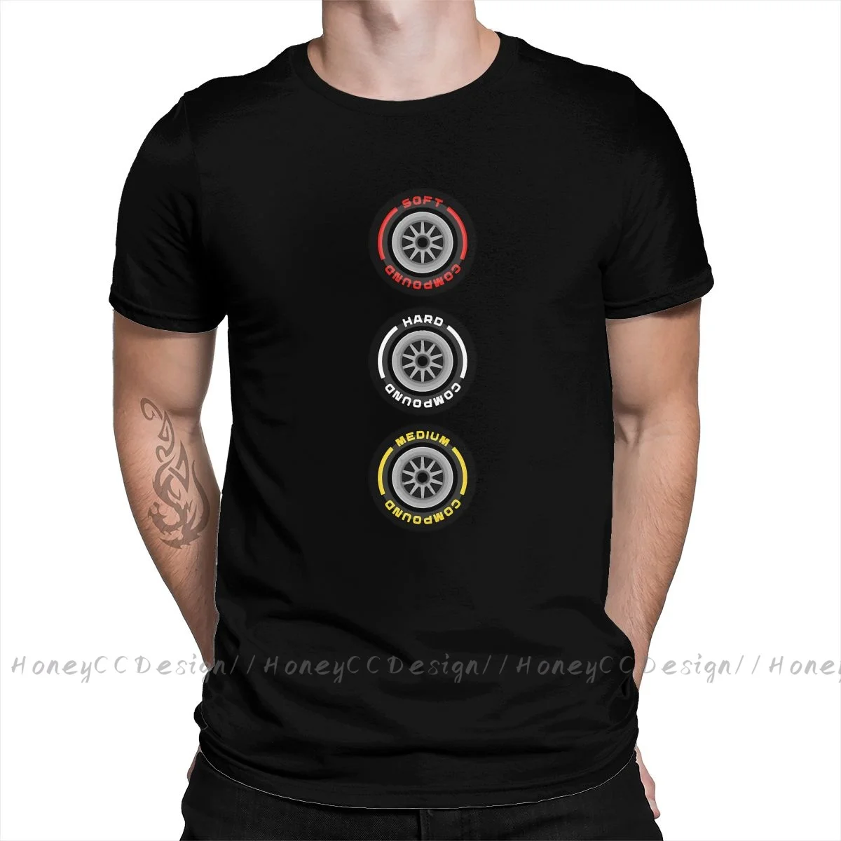 High-Quality Men's Black Formula 1 Pure Cotton T-Shirt - Box Box Box Tyre Compound Design