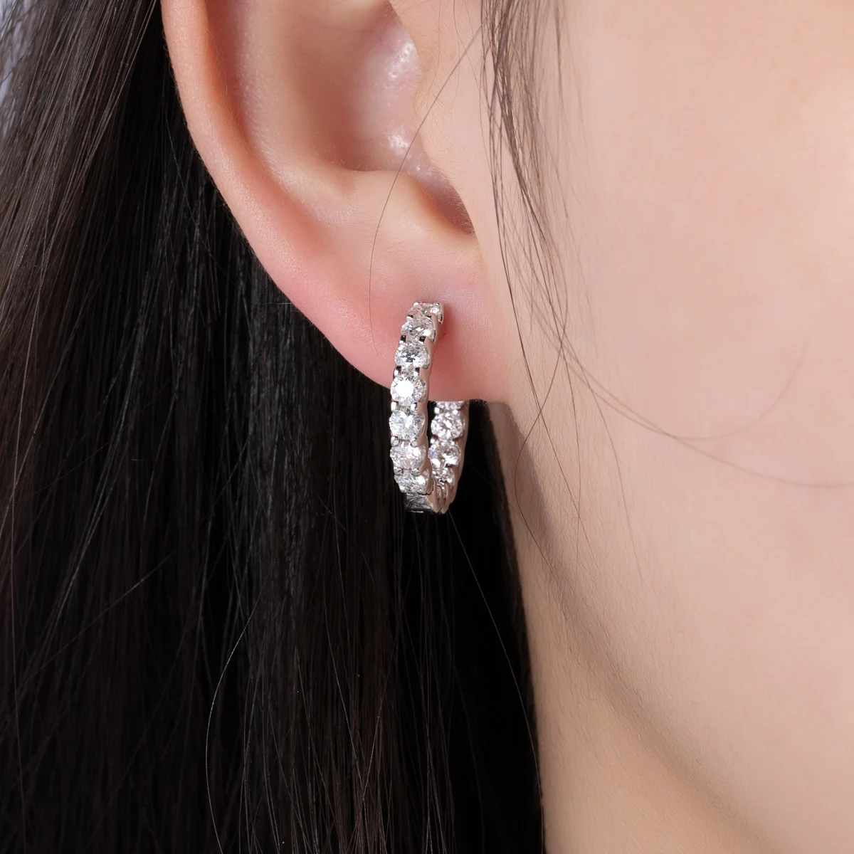 AnuJewel 3mm 2.6cttw D Color Moissanites Hoop Earrings 925 Sterling Silver Luxury Huggie Earring for Women Jewelry Wholesale 6