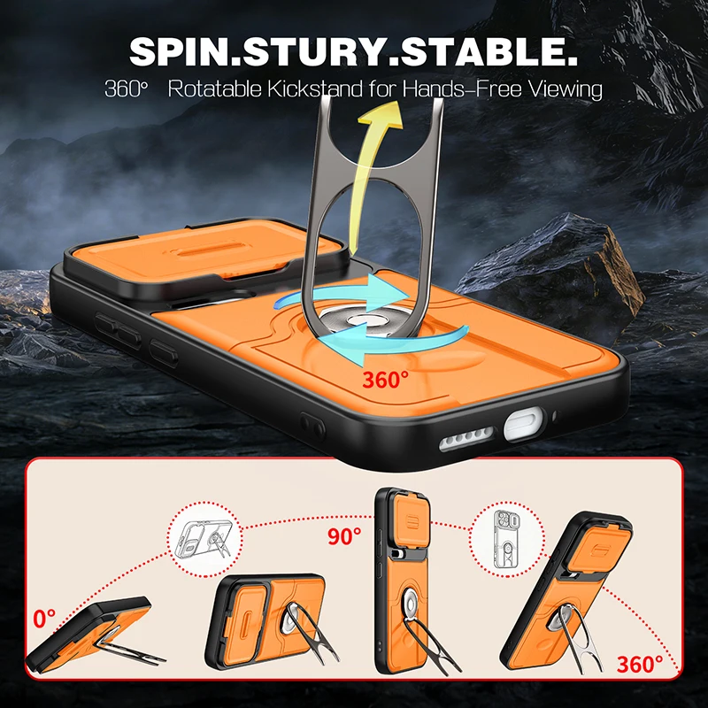 360° Rotating Dual Layer Phone Case with Slide Camera Cover