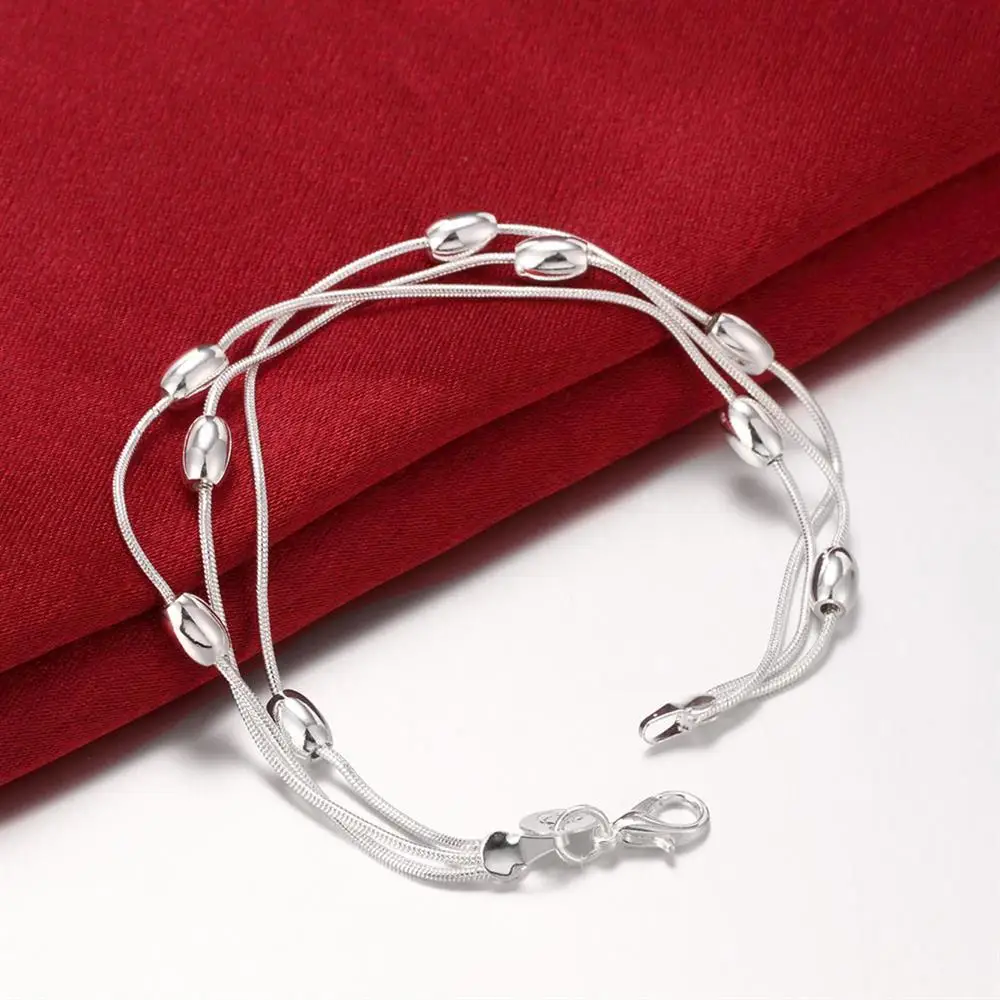 925 Sterling Silver Fringed oval beads Chain Bracelets necklace Jewelry set for women