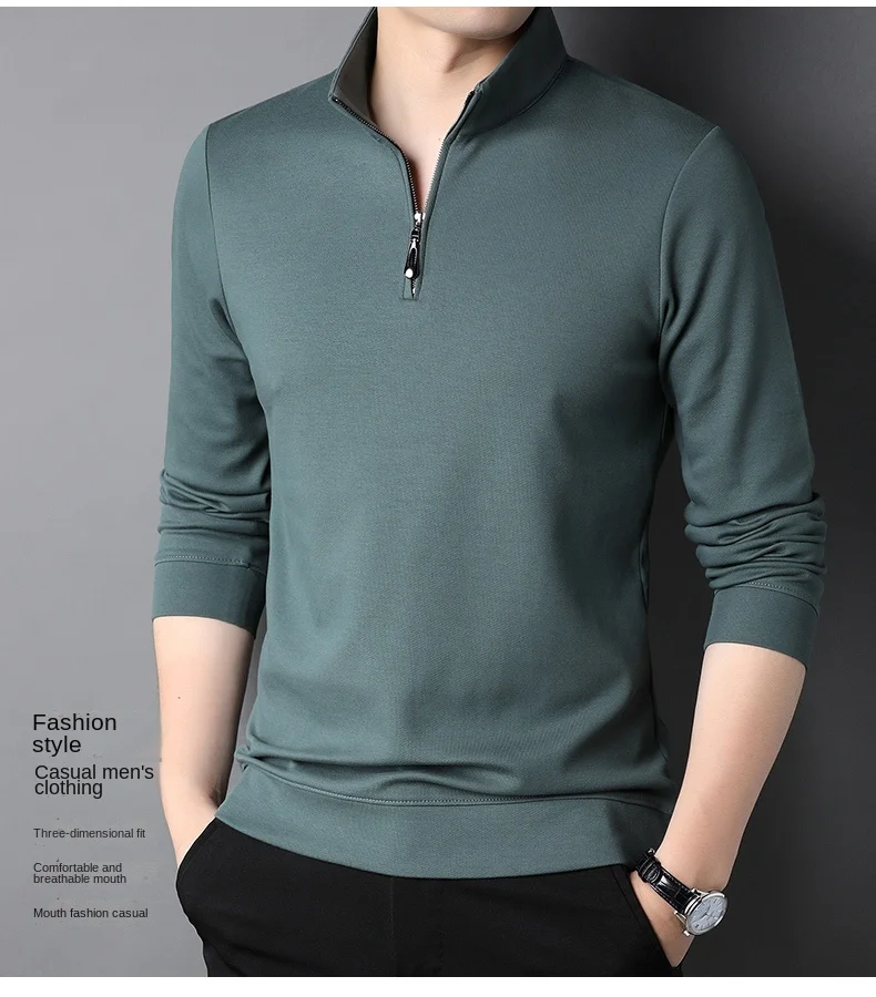 Polo da uomo con cerniera di lusso di marca di moda di alta qualità di nuova moda da uomo casual tinta unita coreano tinta unita a maniche lunghe abbigliamento da uomo 2023_voghion.com