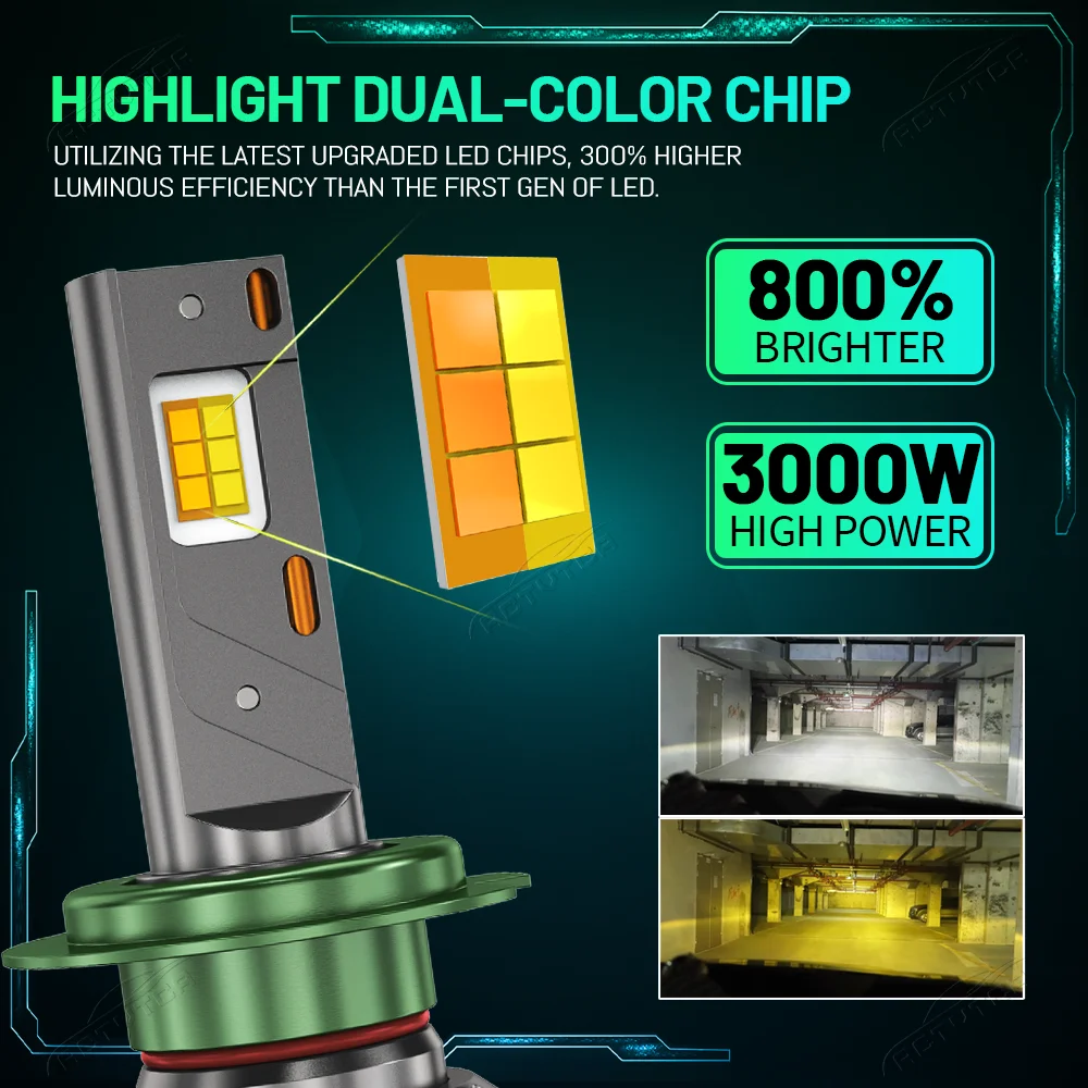 2개 모바일 앱 제어 H7 H4 자동차 헤드라이트 CANBUS H1 H3 H11 9005 HB3 9006 HB4 9007 9008 H13 9012 헤드램프 3000K6500K 자동차 전구