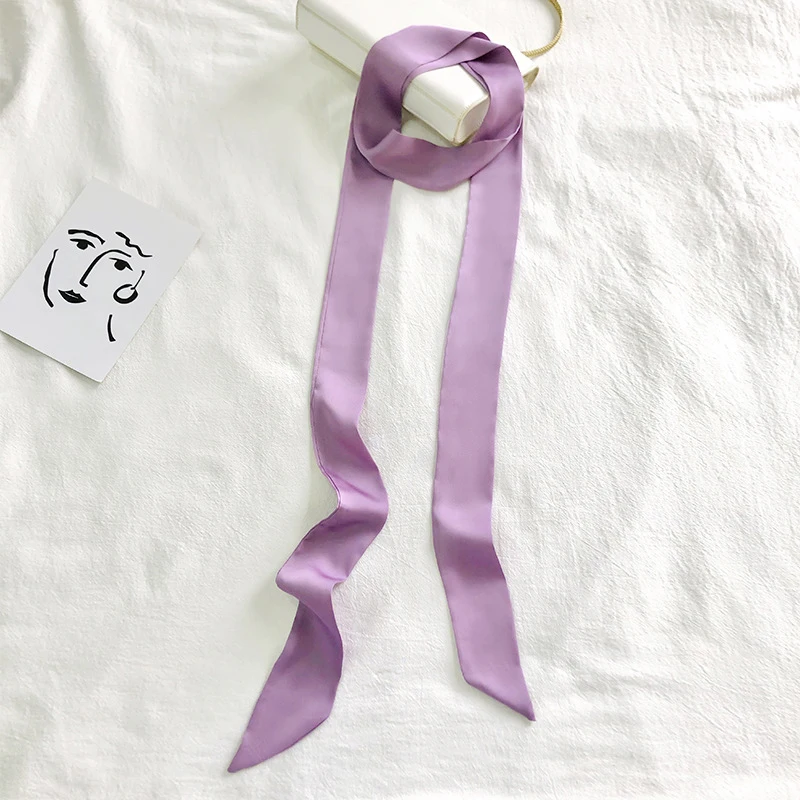 S45778665e782434bb6c2e0fcf608a452k Solid Color Long Silk Skinny Scarf Women Neck Skinny Scarves Hairband Lady Narrow Neckerchief Bag Ribbons Brand Choker Streamer Mallzona