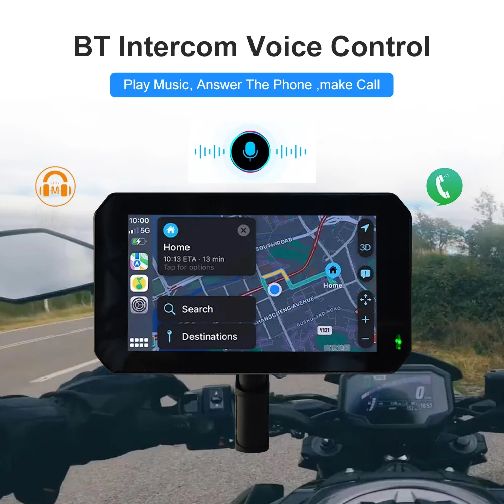 SUNWAYI Portable Motorcycle DVR Dual camera 1080P Touchscreen BT GPS Navigation Motorcycle GPS Wireless Carplay/Android Auto