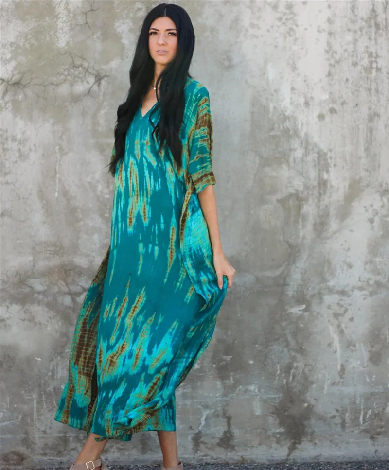 Fashion Casual Striped Print Long Dresses Women Bohemian V-neck Bat Sleeve Loose Slit Beach Dress Summer New Beachwear Vestidos 149 Fashion Casual Striped Print Long Dresses Women Bohemian V-neck Bat Sleeve Loose Slit Beach Dress Summer New Beachwear Vestidos