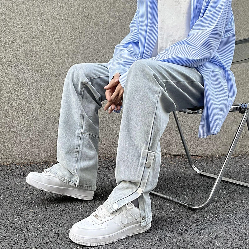 2022 Autumn New Men's Retro Blue Baggy Jeans Streetwear Korean Fashion