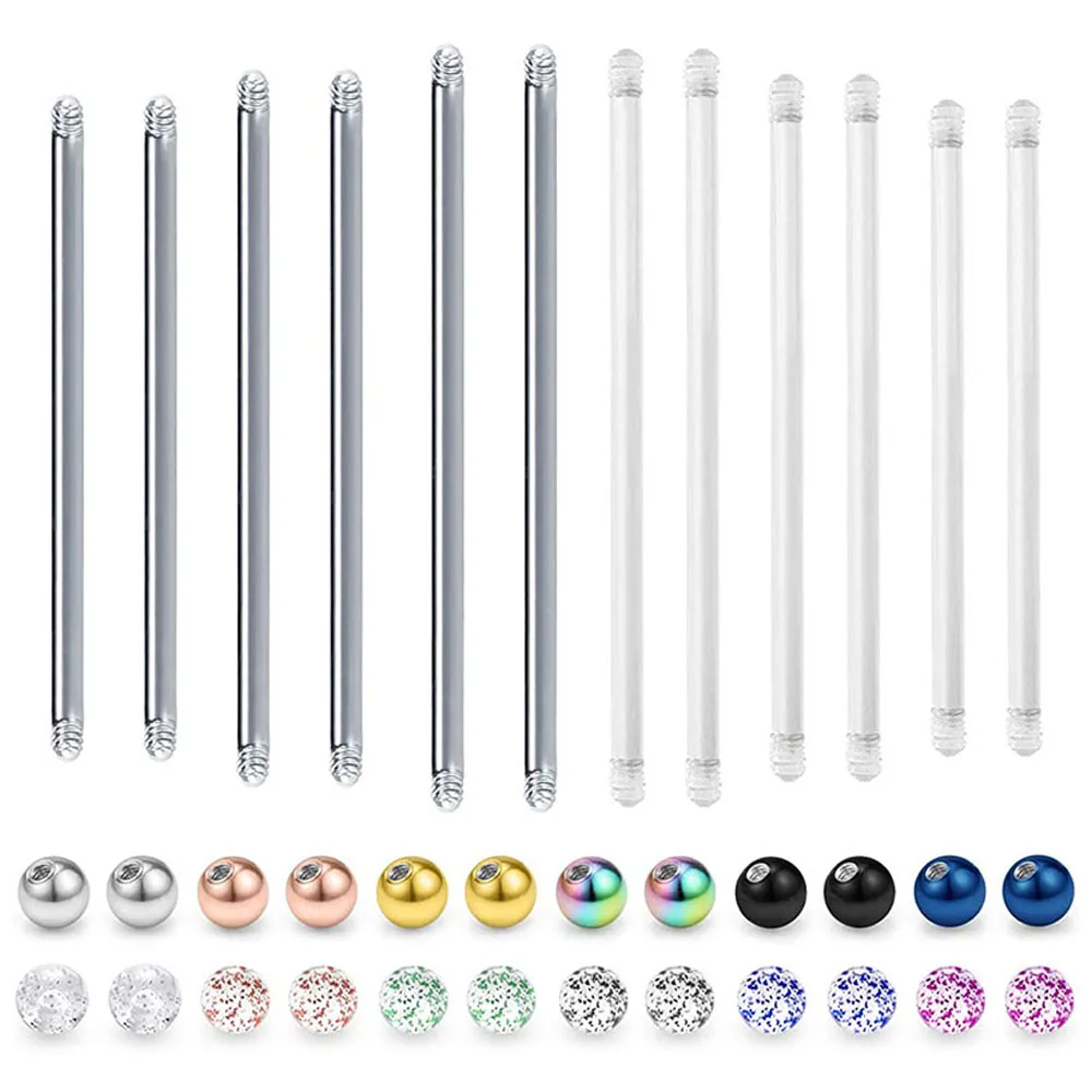 14G Replacement Balls Surgical Steel & Clear Straight Bar 32mm 35mm