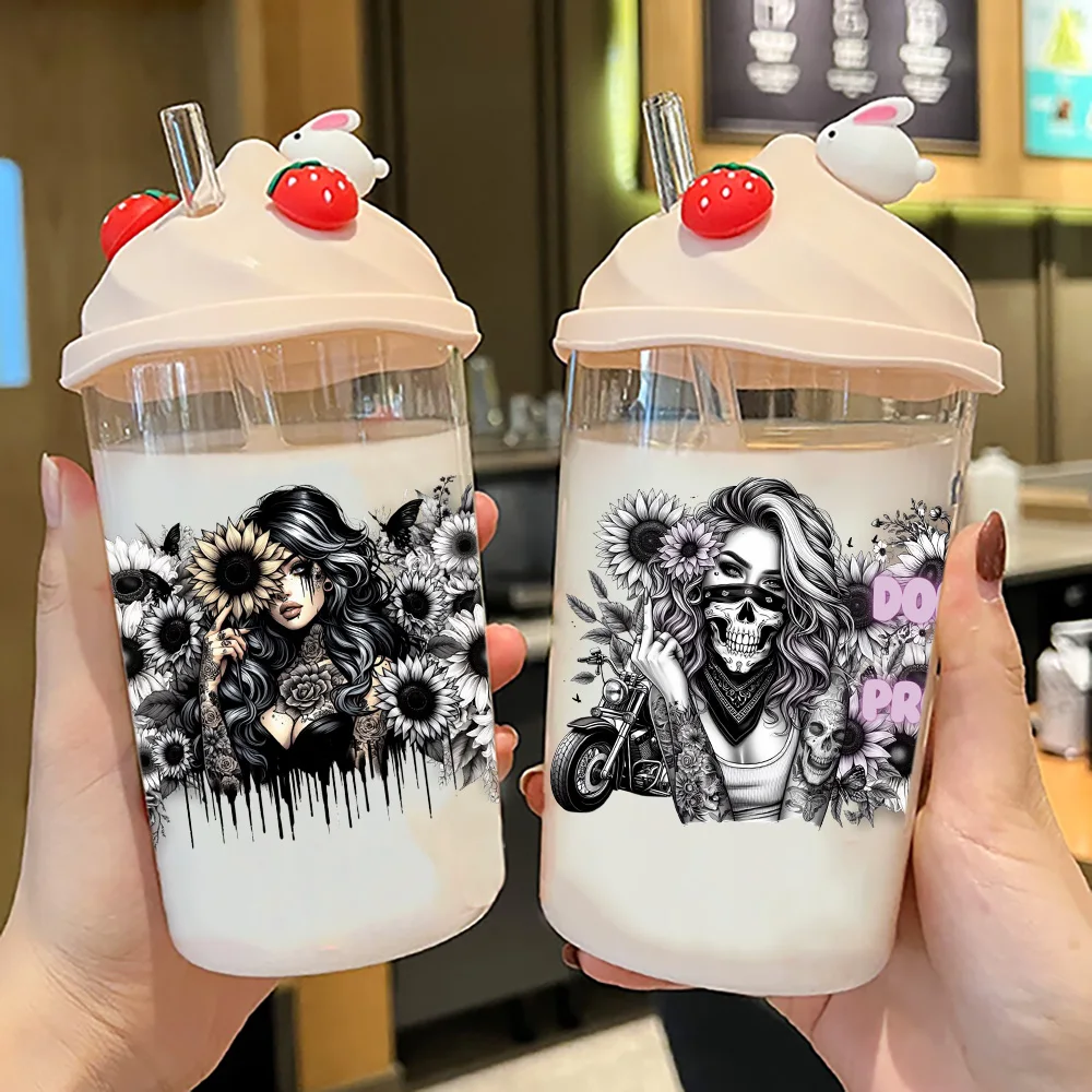Tattooed Girl Series easy peel waterproof DIY Decals Retro Beauty 3D transfers uvdtf crystal sticker 16oz uv dtf cup wraps