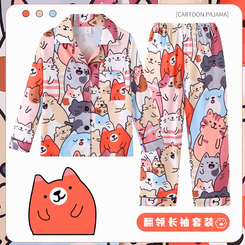 thumbnail image 1 of Anime Kawaii Sanrioed Cinnamoroll Hello Kitty Kuromi Y2K conjunto de pijamas de manga larga para niños ropa de dormir de primavera con dibujos animados para niños y niñas, 1 of 5